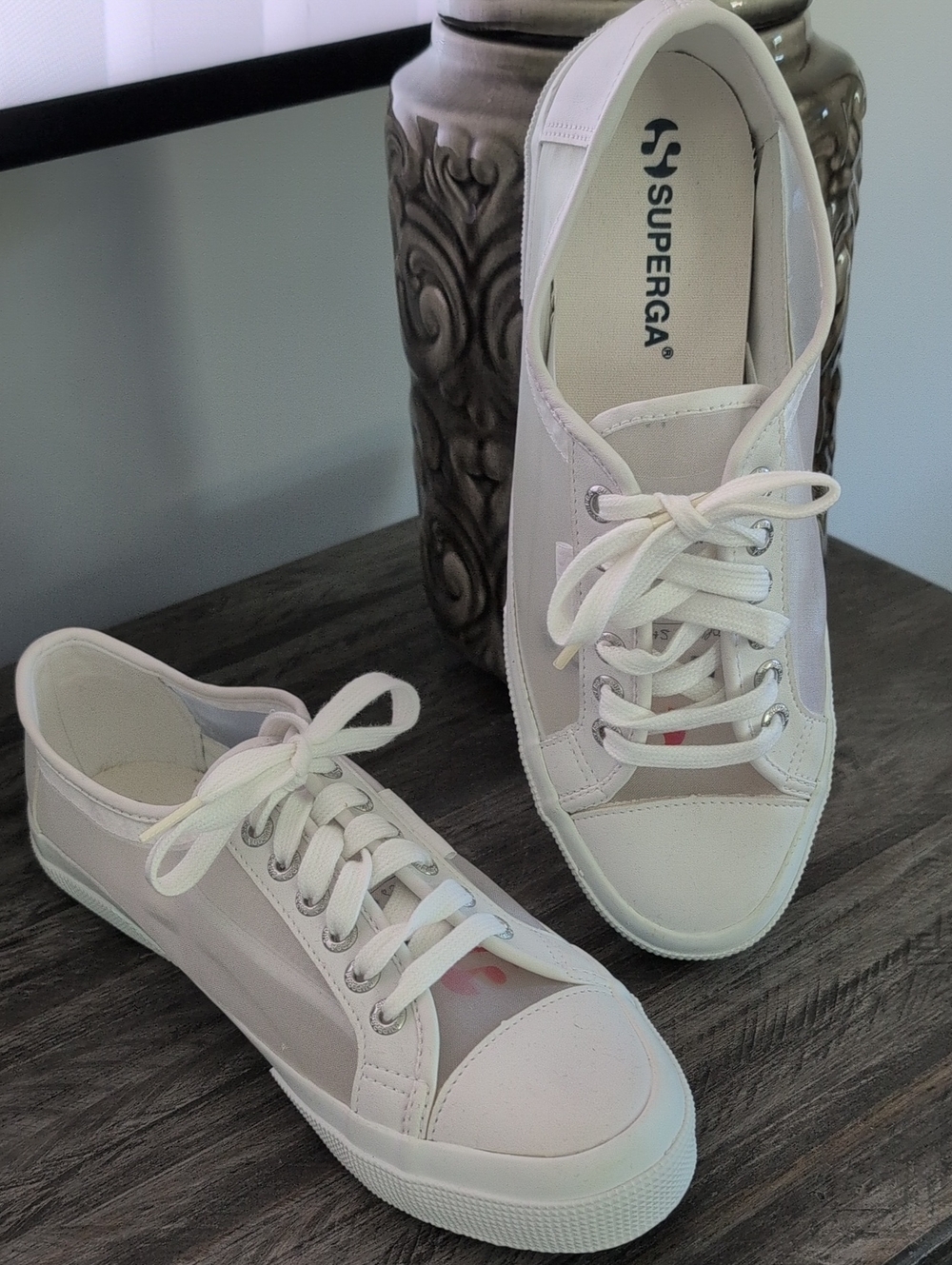 Superga White Canvas Low-Top Sneakers WithMesh Sides